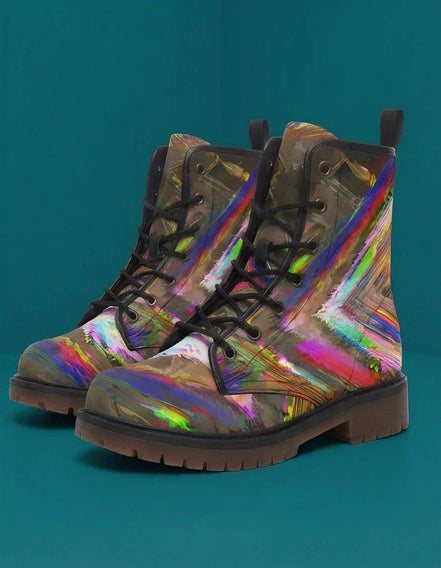 Trippy Goth Platform Combat Boots - Psychedelic Nightcore Alt-Fashion Footwear for Raves & Edgy Streetwear by Aesthetic Rebellion