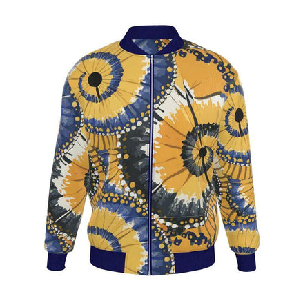 Jellyfish Bloom Reversible Silk Bomber– Abstract Yellow & Navy Jacket by Contrado