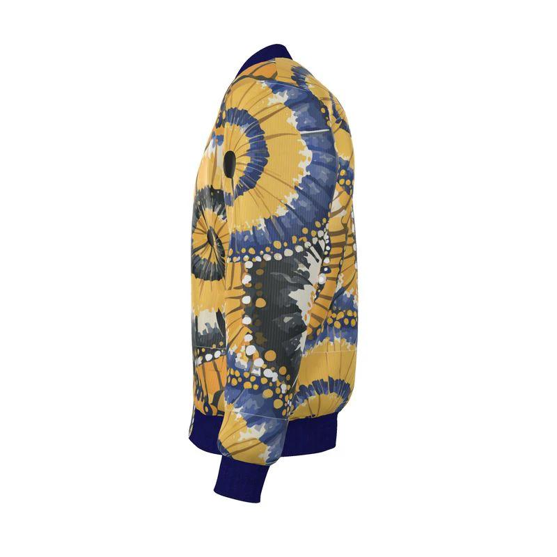 Jellyfish Bloom Reversible Silk Bomber– Abstract Yellow & Navy Jacket by Contrado