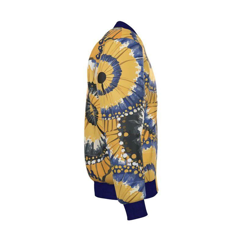 Jellyfish Bloom Reversible Silk Bomber– Abstract Yellow & Navy Jacket by Contrado