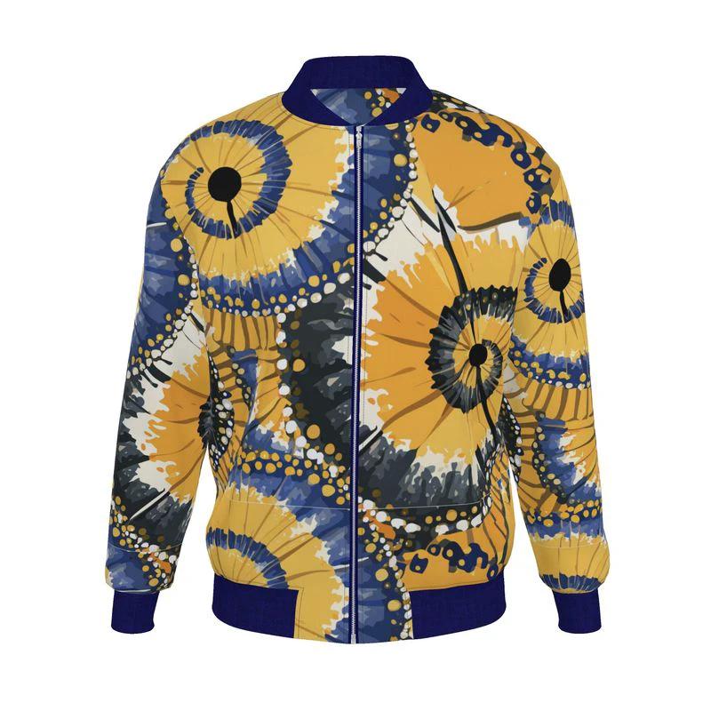 Jellyfish Bloom Reversible Silk Bomber– Abstract Yellow & Navy Jacket by Contrado