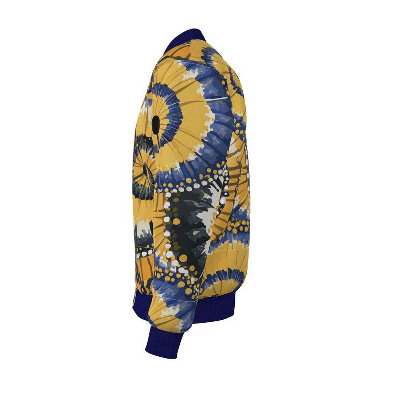 Jellyfish Bloom Reversible Silk Bomber– Abstract Yellow & Navy Jacket by Contrado