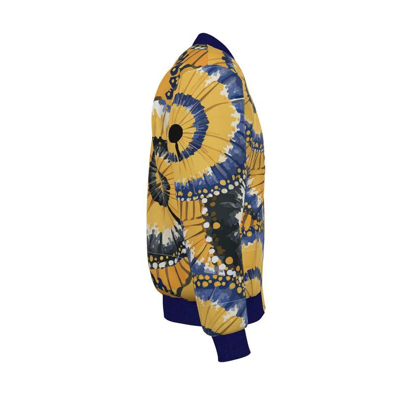Jellyfish Bloom Reversible Silk Bomber– Abstract Yellow & Navy Jacket by Contrado