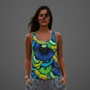 Botanical Abstract Floral Tank Top - Blue & Green Sleeveless AOP Shirt for Nature Lovers by Aesthetic Rebellion