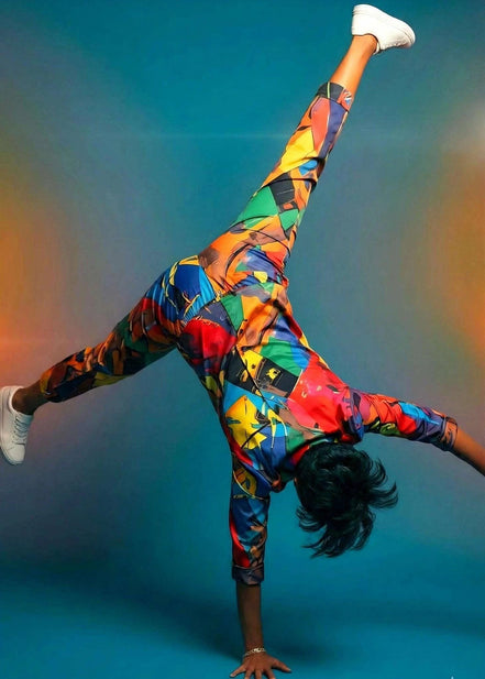 Vibrant Abstract Satin Pajama Set - Luxury All-Over Print Loungewear for Bold Sleepwear by Aesthetic Rebellion