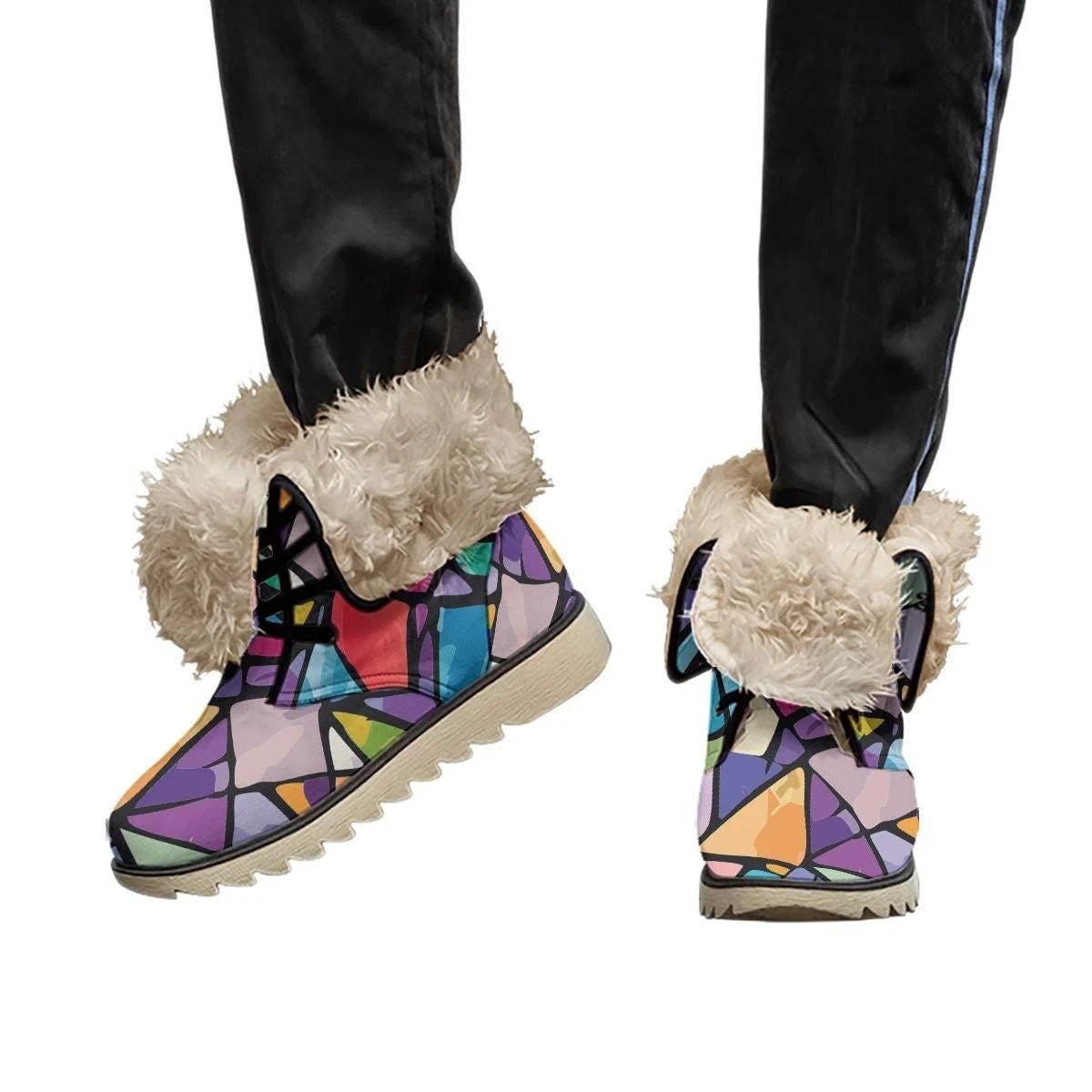 Geometric Prism Print Winter Boots - Warm Velvet-Lined Non-Slip Footwear for Artistic Style by Aesthetic Rebellion