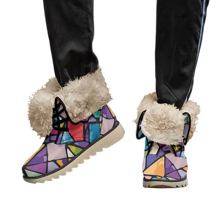 Geometric Prism Print Winter Boots - Warm Velvet-Lined Non-Slip Footwear for Artistic Style by Aesthetic Rebellion