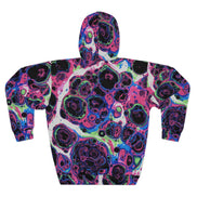 Liquid Psychedelic Neon Cellular AOP Hoodie by Dyles Mavis — Abstract Maximalist Motif Pullover, Electric Nightscape Print, Festival Indie Artist Streetwear Statement