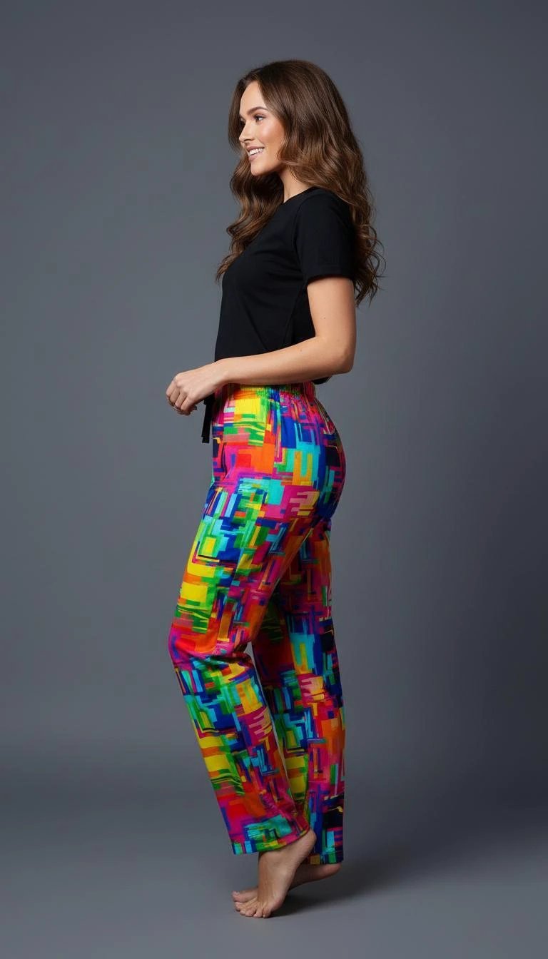 Geometric Pajama Pants | Retro Abstract Print Lounge Sleepwear by Aesthetic Rebellion