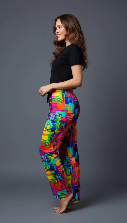 Geometric Pajama Pants | Retro Abstract Print Lounge Sleepwear by Aesthetic Rebellion