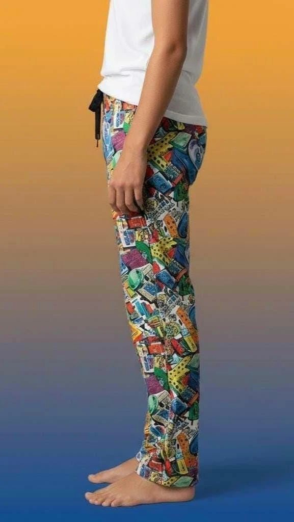 90s Mixtape Pajama Pants - Retro Music Lover Lounge Wear by Aesthetic Rebellion