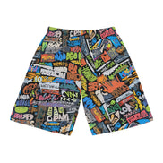 Graffiti Basketball Shorts for Hoop Culture Heads — Concrete Chaos AOP Streetwear, Festival Gym Wear, Loud Athletic Bottoms, Skater Shorts, Bold Print Activewear