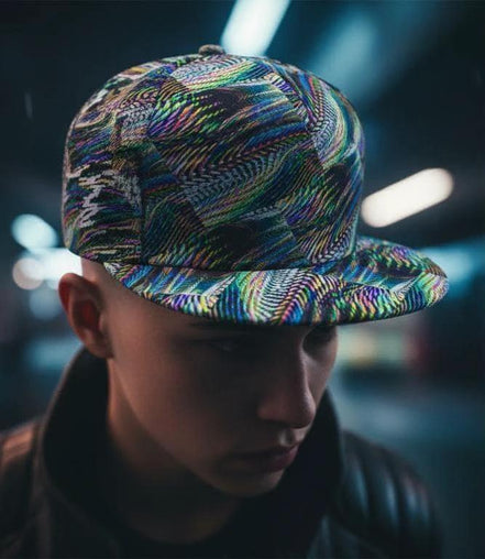 Abstract Fractal Art Flat Brim Cap • Maximalist Streetwear Snapback by Aesthetic Rebellion