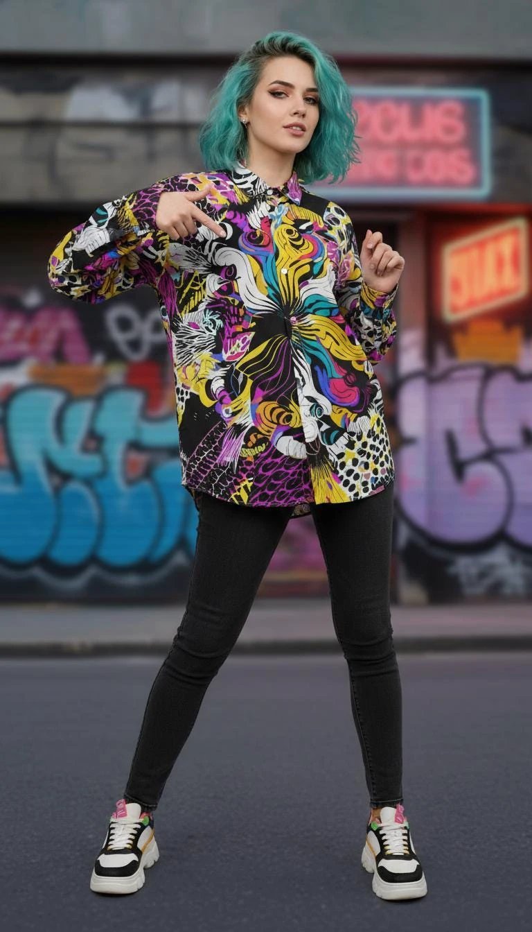 Dark Knight Maximalist Cotton Poplin Shirt - Edgy Goth-Inspired Button Down for Alt-Professionals & Musicians by Aesthetic Rebellion