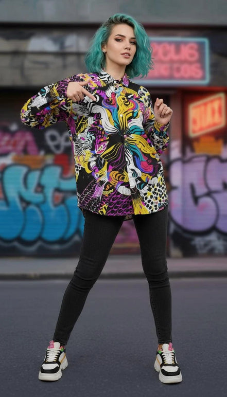 Dark Knight Maximalist Cotton Poplin Shirt - Edgy Goth-Inspired Button Down for Alt-Professionals & Musicians by Aesthetic Rebellion
