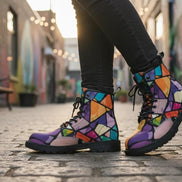 Retro Geometric Abstract Women's Boots - Vibrant Fall Winter Footwear for Creative Style by Aesthetic Rebellion
