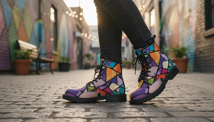 Retro Geometric Abstract Women's Boots - Vibrant Fall Winter Footwear for Creative Style by Aesthetic Rebellion