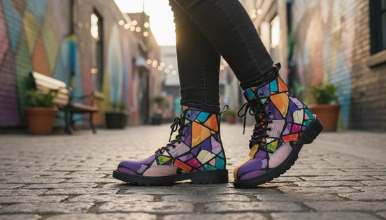 Retro Geometric Abstract Women's Boots - Vibrant Fall Winter Footwear for Creative Style by Aesthetic Rebellion