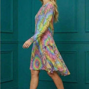 Tie-Dye Cotton Midi Dress - Radial Pastel Long Sleeve Boho Gown by Aesthetic Rebellion