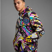 Heavyweight Primal Print Cotton Hoodie - Designer All-Over Print Pullover for Streetwear Collectors by Aesthetic Rebellion