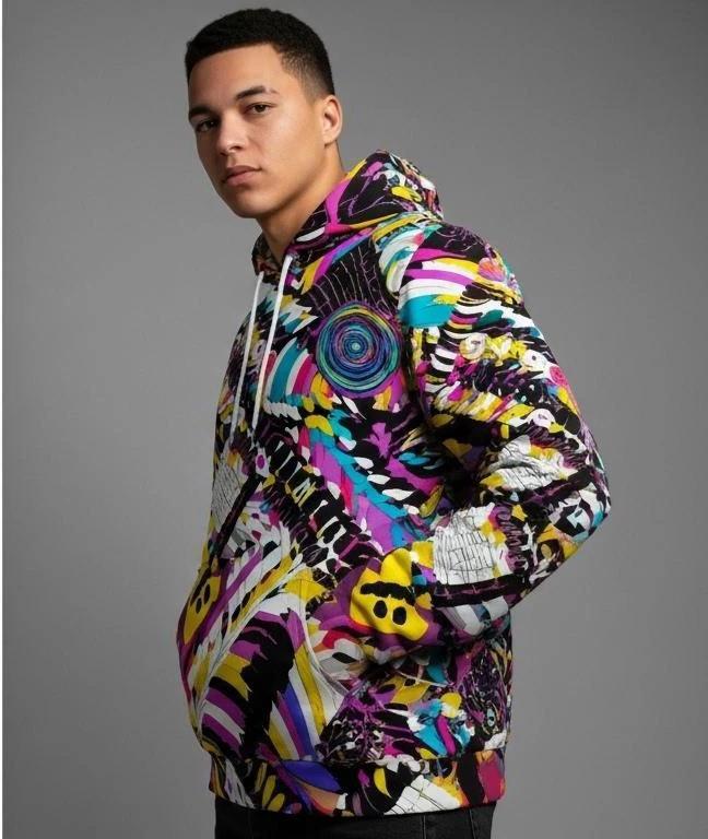Heavyweight Primal Print Cotton Hoodie - Designer All-Over Print Pullover for Streetwear Collectors by Aesthetic Rebellion