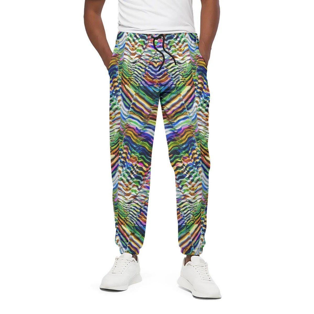 Neon Zebra Psychedelic Joggers - Elastic Waist Cotton Streetwear Pants for Festival Shuffling & Bold Style by Aesthetic Rebellion