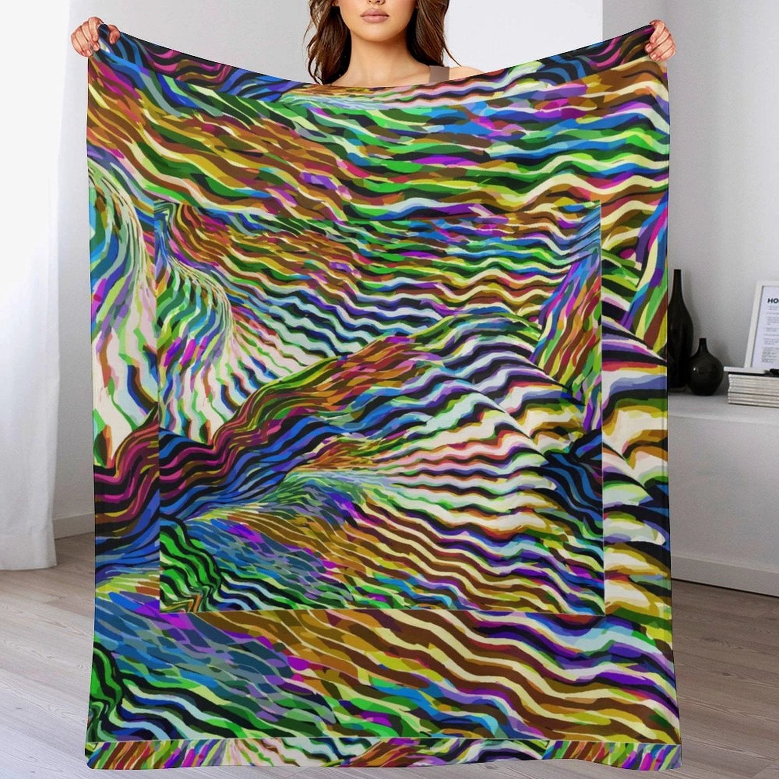 Lightning Complex Abstract Art Flannel Blanket – Storm Aesthetic Maximalist Bedding (60x80in) by SALE_DESIGN-Personal Design