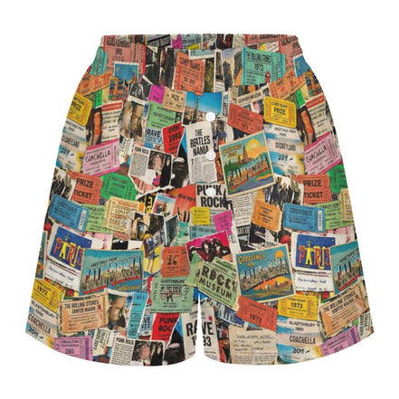 Maximalist Lounge Shorts for WFH Self-Expressers — Ticket Nation AOP Sleep Shorts, Aesthetic Pajama Wear, Inclusive Plus Size Loungewear, Statement Sleepwear, Women's Bold Print