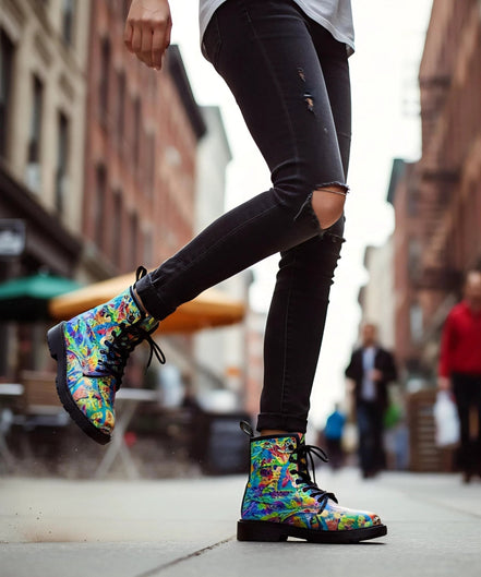 Vandals Velvet Martin Short Boots - Designer All-Over Print Combat Boots for Edgy Streetwear by Aesthetic Rebellion