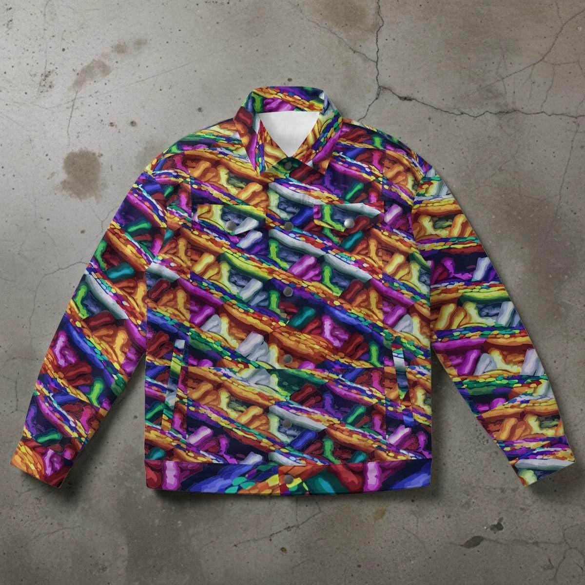 Psychedelic Weave Urban Windbreaker - Vibrant All-Over Print Jacket for Festival Streetwear by Aesthetic Rebellion