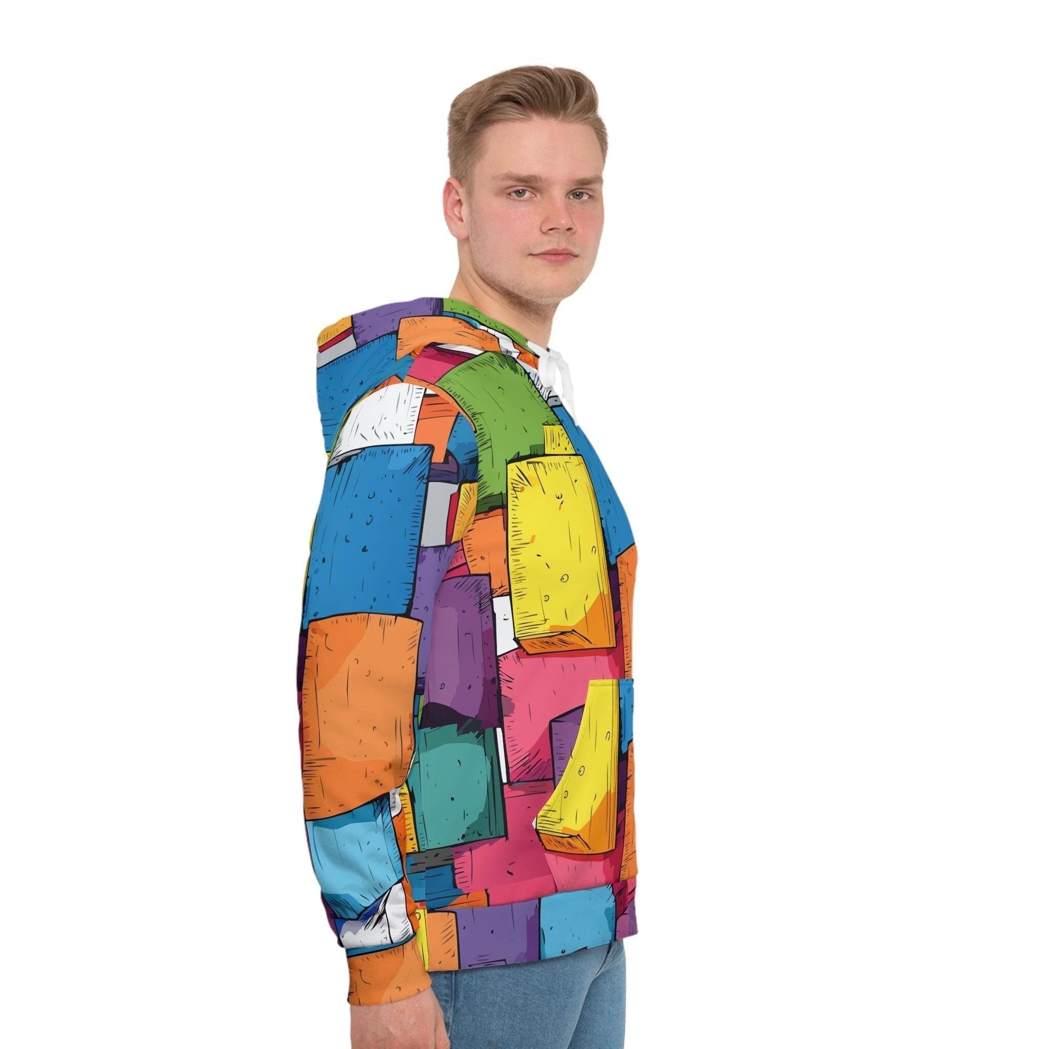 Maximalist Geometric Block Print Hoodie - Vibrant Architectural AOP Sweatshirt for Tech-Creatives by Aesthetic Rebellion