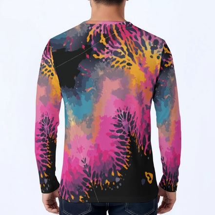 Men's Henley Shirt – Pink Black Liquid Grunge Art Long Sleeve Streetwear by Aesthetic Rebellion