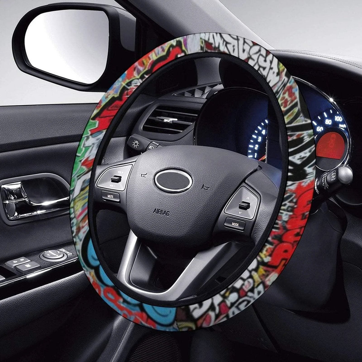 Psychedelic All-Over Print Steering Wheel Cover - Anti-Slip Maximalist Car Decor for Artistic Drivers by Aesthetic Rebellion