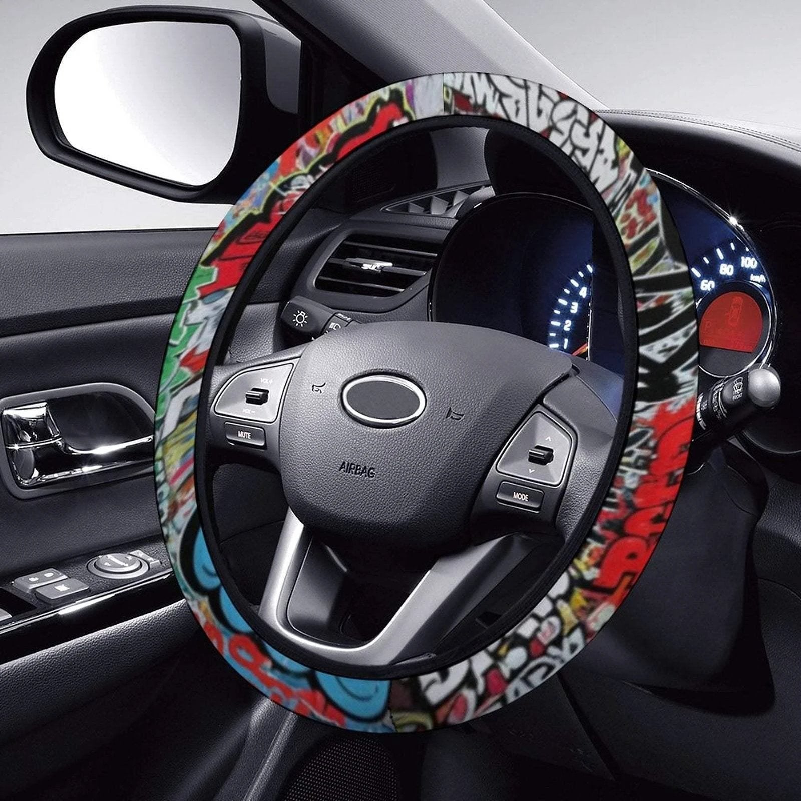 Psychedelic All-Over Print Steering Wheel Cover - Anti-Slip Maximalist Car Decor for Artistic Drivers by Aesthetic Rebellion