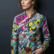 Graffiti Print Cotton Poplin Shirt - Antibacterial Designer Workwear for Creative Directors & Urban Stylists by Aesthetic Rebellion