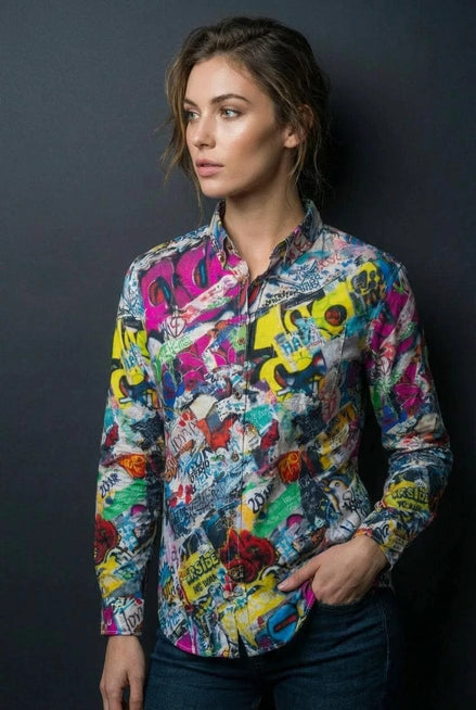 Graffiti Print Cotton Poplin Shirt - Antibacterial Designer Workwear for Creative Directors & Urban Stylists by Aesthetic Rebellion