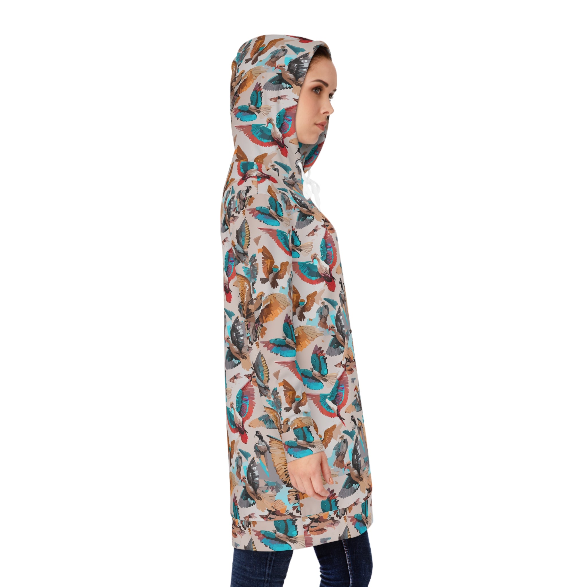 Aviary Bird Print Hoodie Dress for Nature-Forward Dressers — AOP Bird & Botanical Women's Hoodie Dress, Cottagecore Statement, Wearable Field Guide Art, Kangaroo Pocket, S–2XL