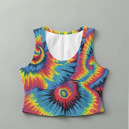 Psychedelic Tie Dye Crop Top | Neon Spiral Rave Tank by Aesthetic Rebellion