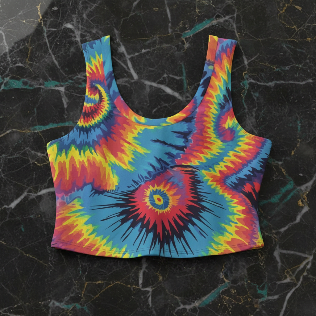 Psychedelic Tie Dye Crop Top | Neon Spiral Rave Tank