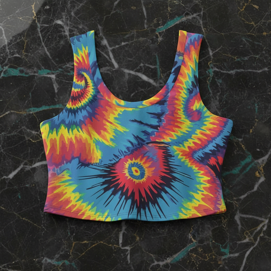 Psychedelic Tie Dye Crop Top | Neon Spiral Rave Tank