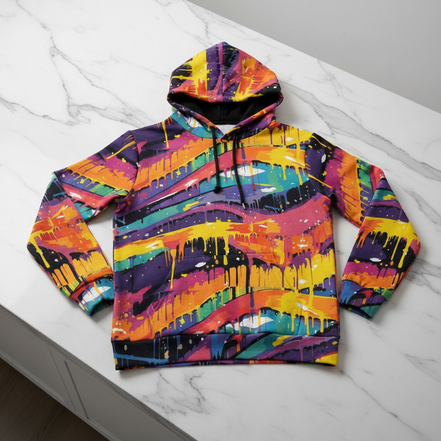 Trippy Abstract AOP Hoodie — Neon Pink & Obsidian 310GSM Cotton Pullover