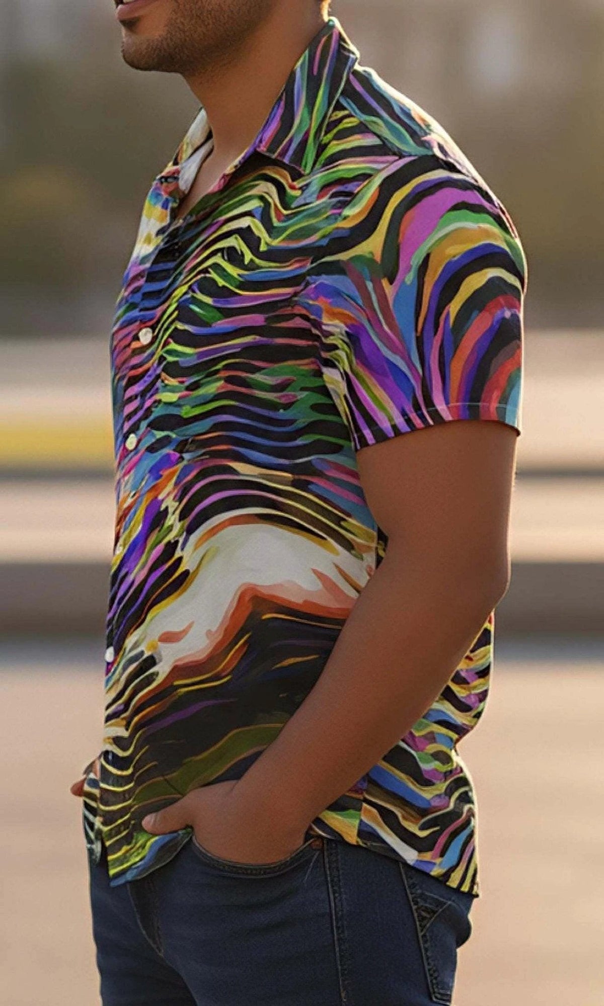 Ethereal Zebra Colorful Button-Up - Business Casual Maximalist Shirt for Creative Professionals by Aesthetic Rebellion