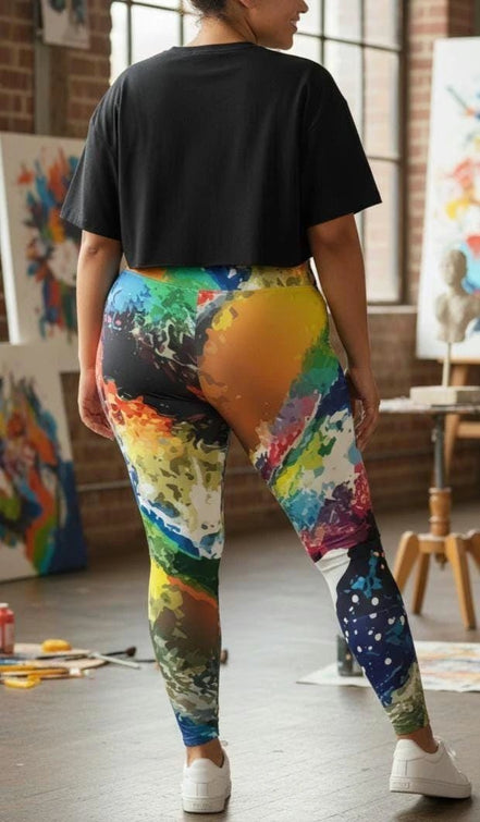 Abstract Expressionist Paint Splash Leggings - High-Waist Plus Size Tights for Bold Fitness by Aesthetic Rebellion