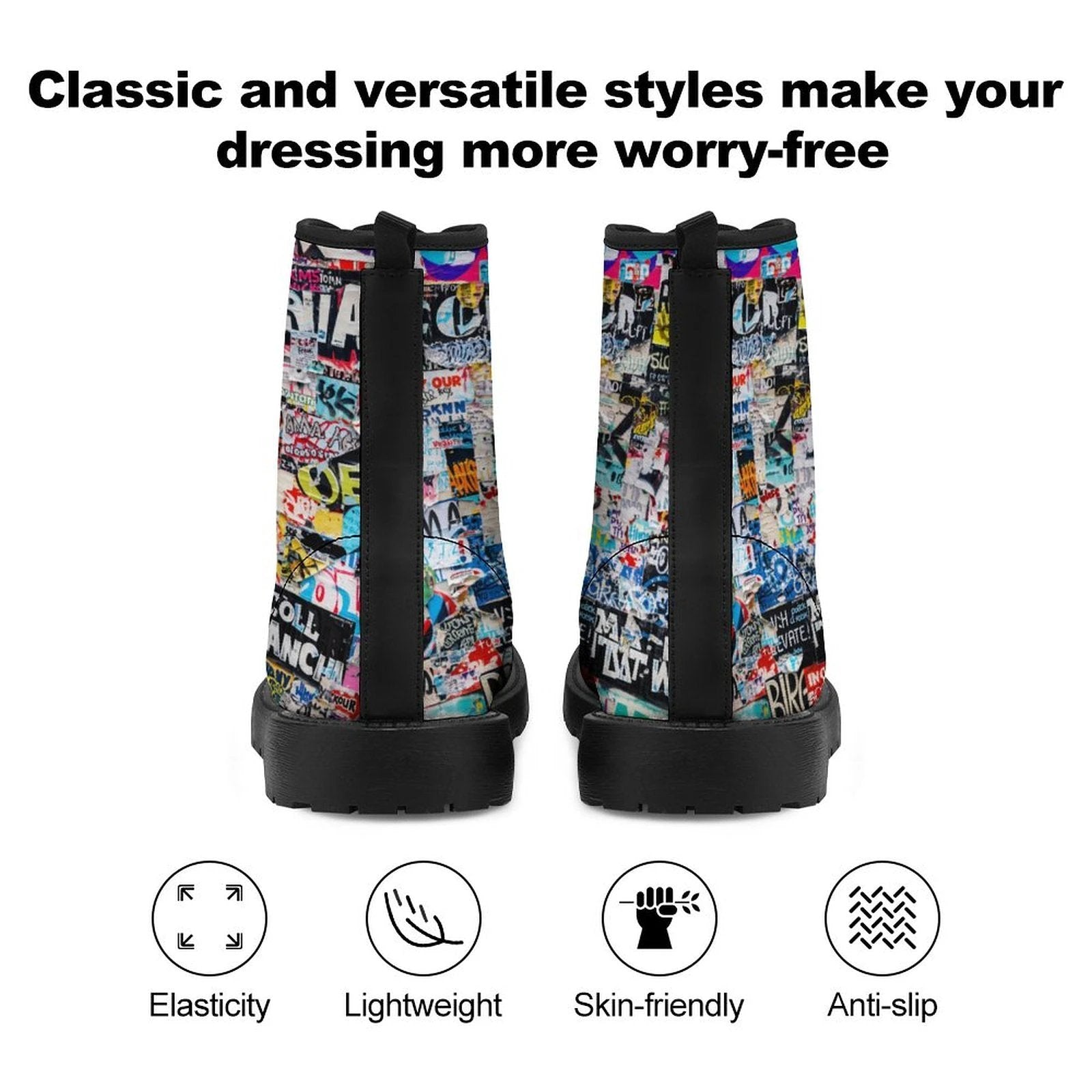 Urban Graffiti Combat Boots – All-Over Print Martin Boots – Maximalist Street Art Footwear by SALE_DESIGN-Personal Design
