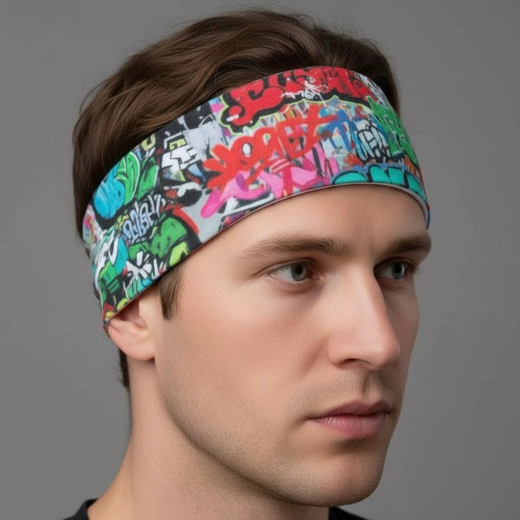 Graffiti Street Art Sports Headband - Sweat-Wicking Maximalist Hairband for HIIT, Running & Urban Fitness - Aesthetic Rebellion