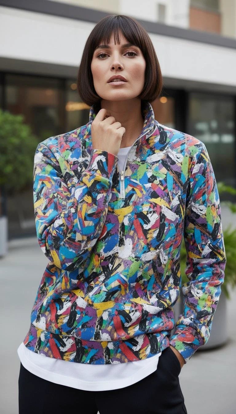 Digital Impasto Paint Stroke Half-Zip - Heavyweight Cotton Pullover for Fine Artists & Curators by Aesthetic Rebellion