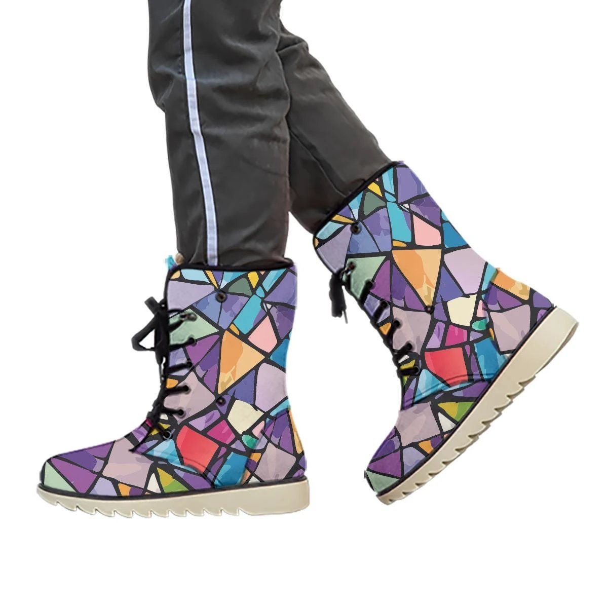 Geometric Prism Print Winter Boots - Warm Velvet-Lined Non-Slip Footwear for Artistic Style by Aesthetic Rebellion
