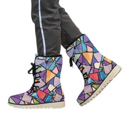Geometric Prism Print Winter Boots - Warm Velvet-Lined Non-Slip Footwear for Artistic Style by Aesthetic Rebellion