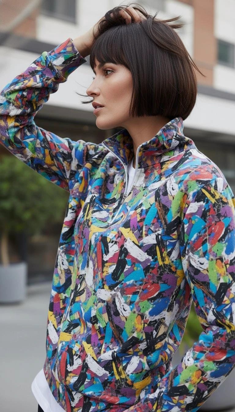 Digital Impasto Paint Stroke Half-Zip - Heavyweight Cotton Pullover for Fine Artists & Curators by Aesthetic Rebellion
