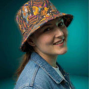 Toasted Marshmallow Campfire Bucket Hat - Abstract Organic Print Outdoor Hat for Glamping & Festivals by Aesthetic Rebellion